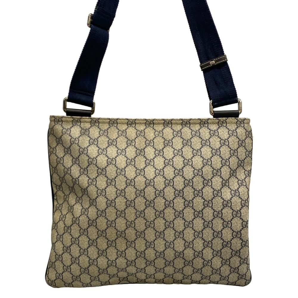 Gucci GG Plus/GG Supreme Shoulder Bag 201446 Dark Navy Beige PVC Leather - Picture 3 of 15